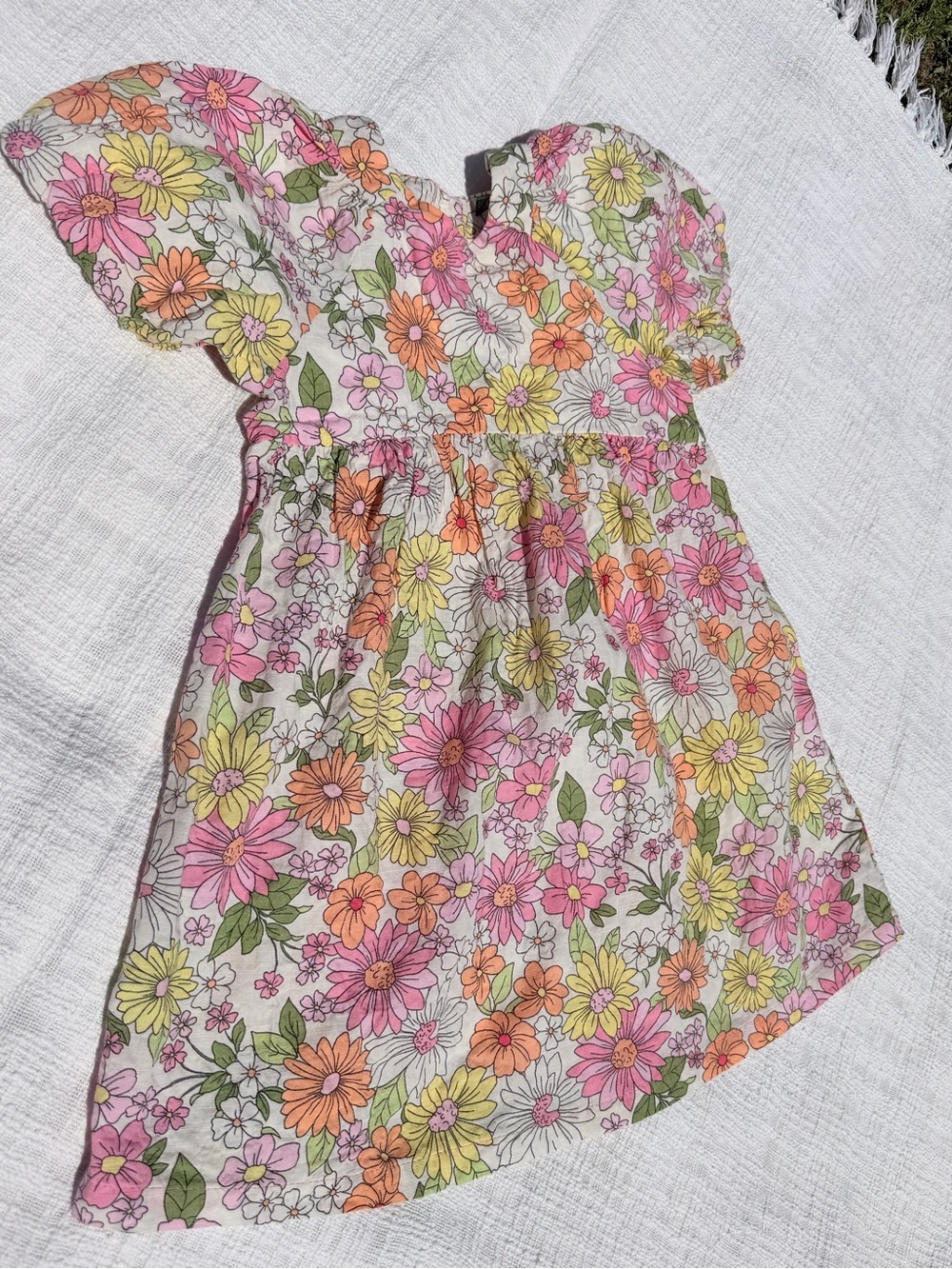 Zara Girls Floral Flutter-Sleeve Dress - Pink, Yellow & Orange